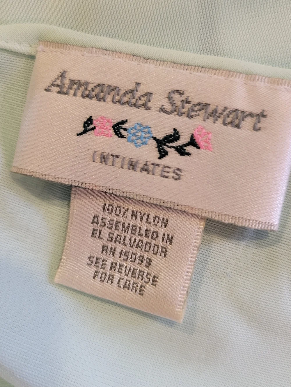 Vintage Amanda Stewart Blue Green Short Sleeve Square Neckline Nightgown
